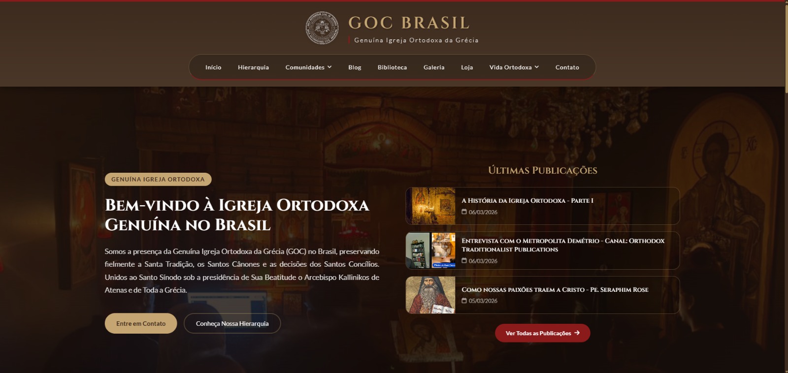 Página inicial da plataforma digital da Paróquia Axion Estin